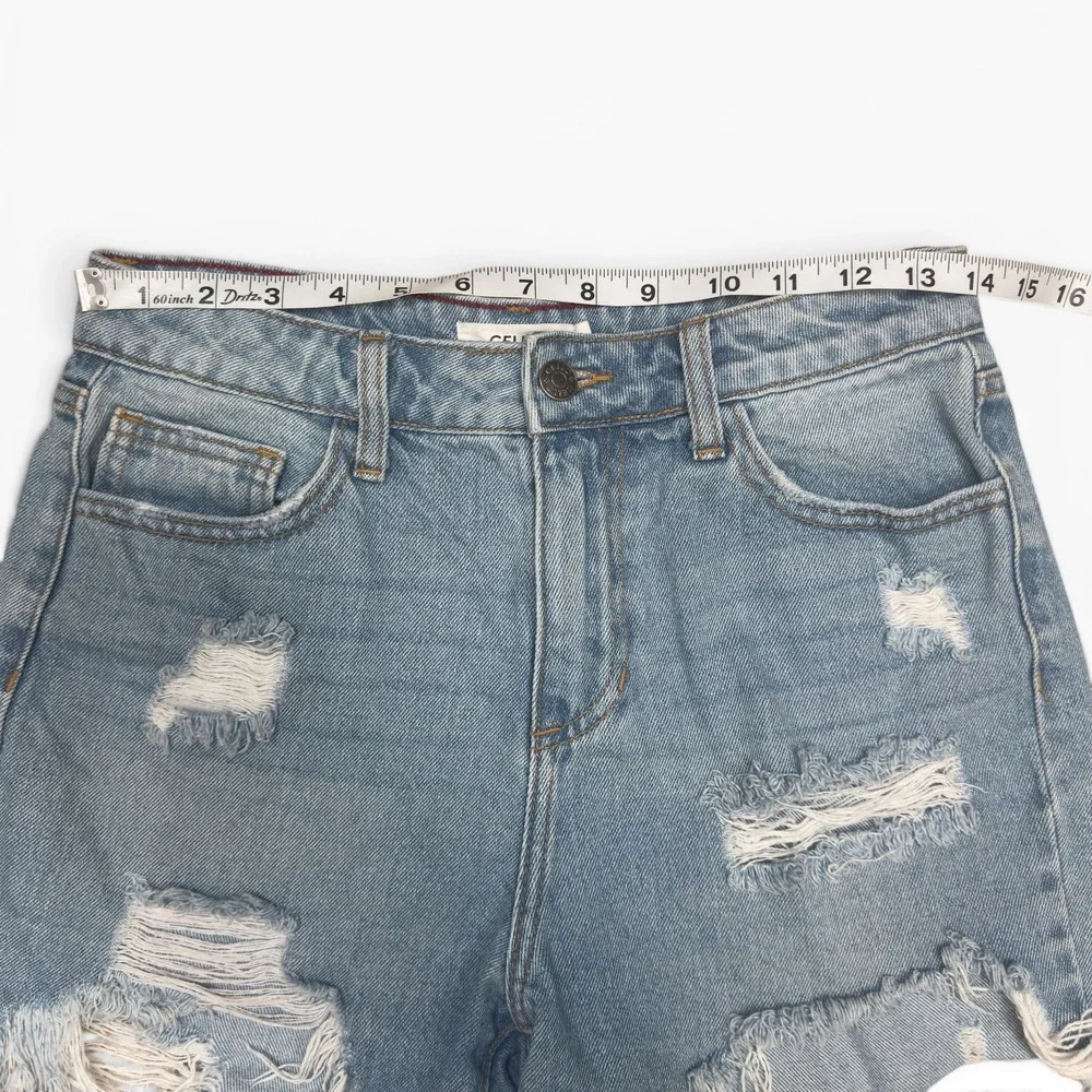 Cello Denim Shorts Womens Size S Light Wash Distressed Raw Hem High Rise